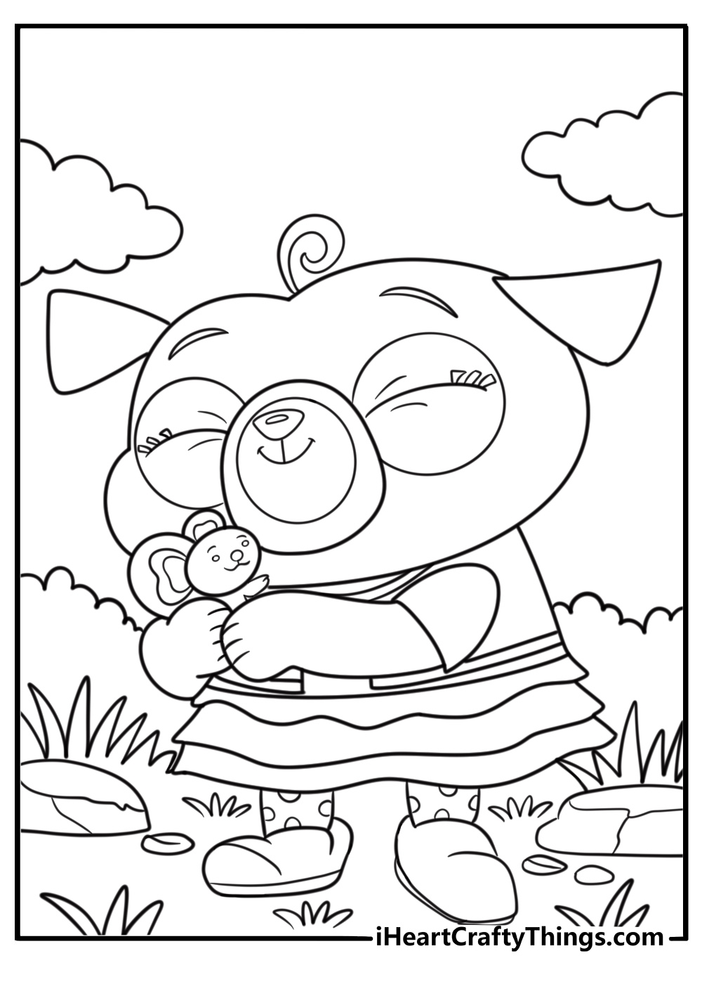 Chip hugging Potato the plush toy coloring sheet