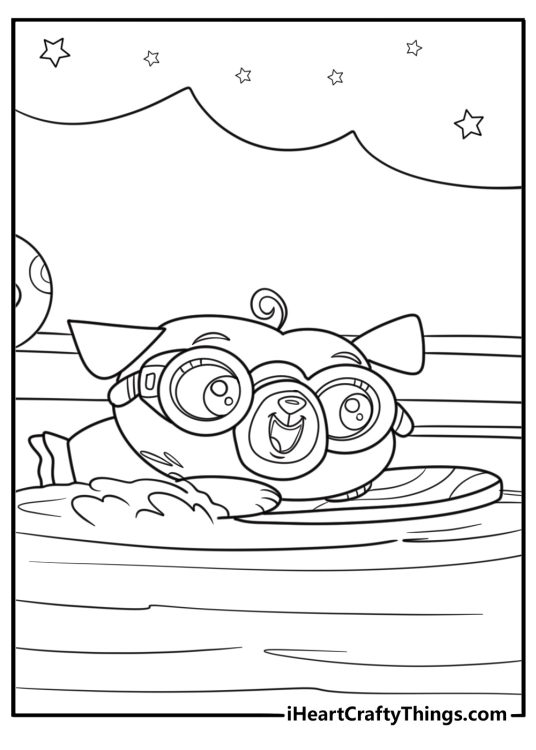 Chip learning to swim at the pool coloring page