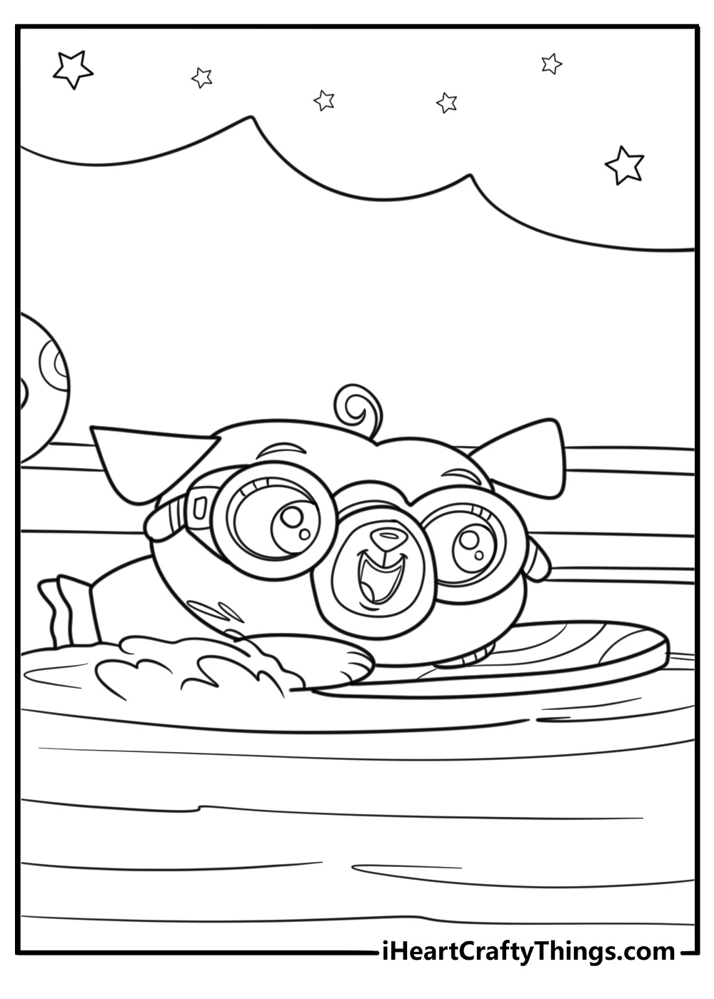 Chip learning to swim at the pool coloring page
