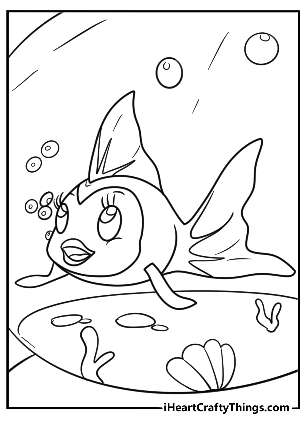 Cleo the goldfish in her bowl coloring page