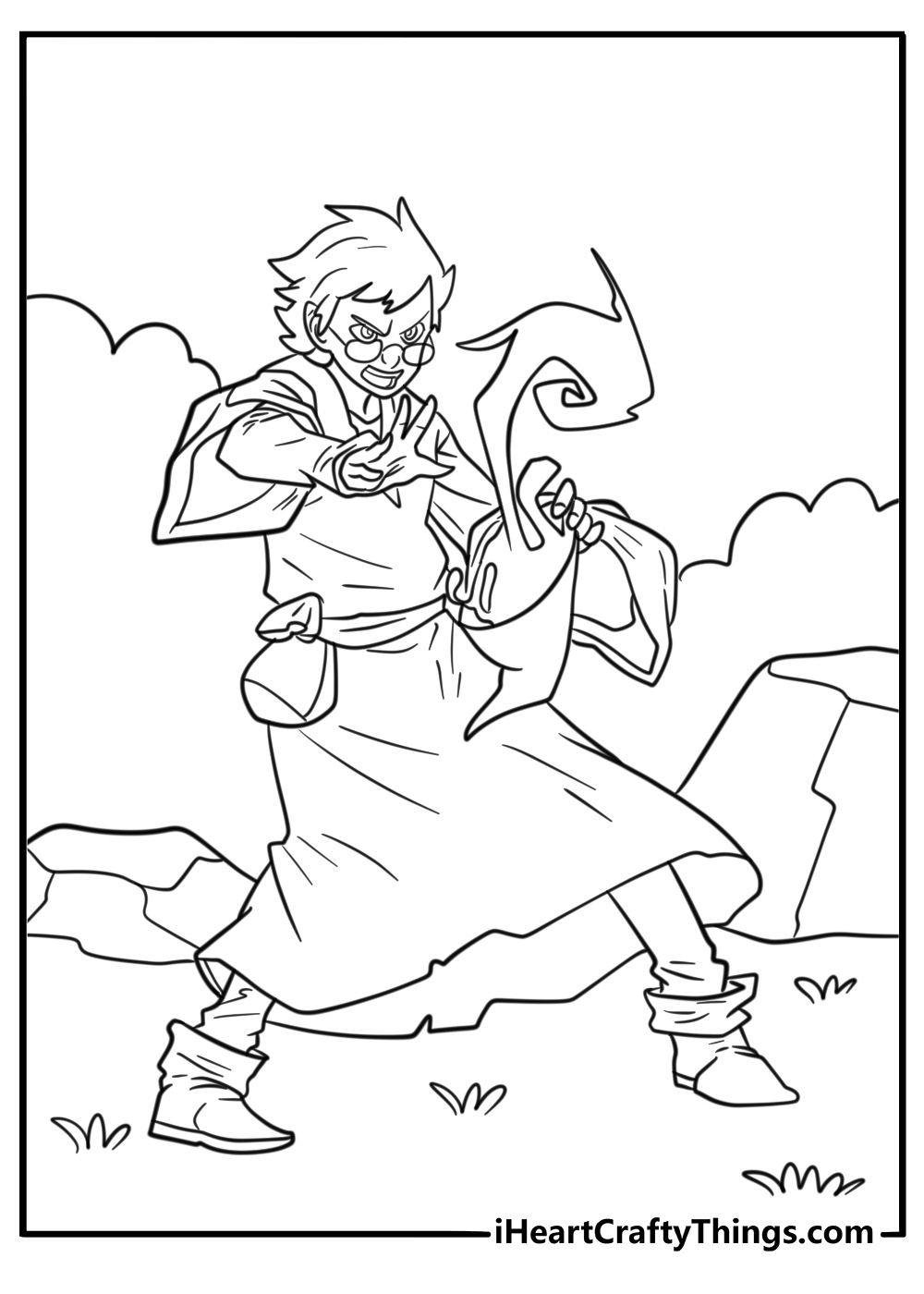 Cleric using healing magic with a glowing symbol coloring page