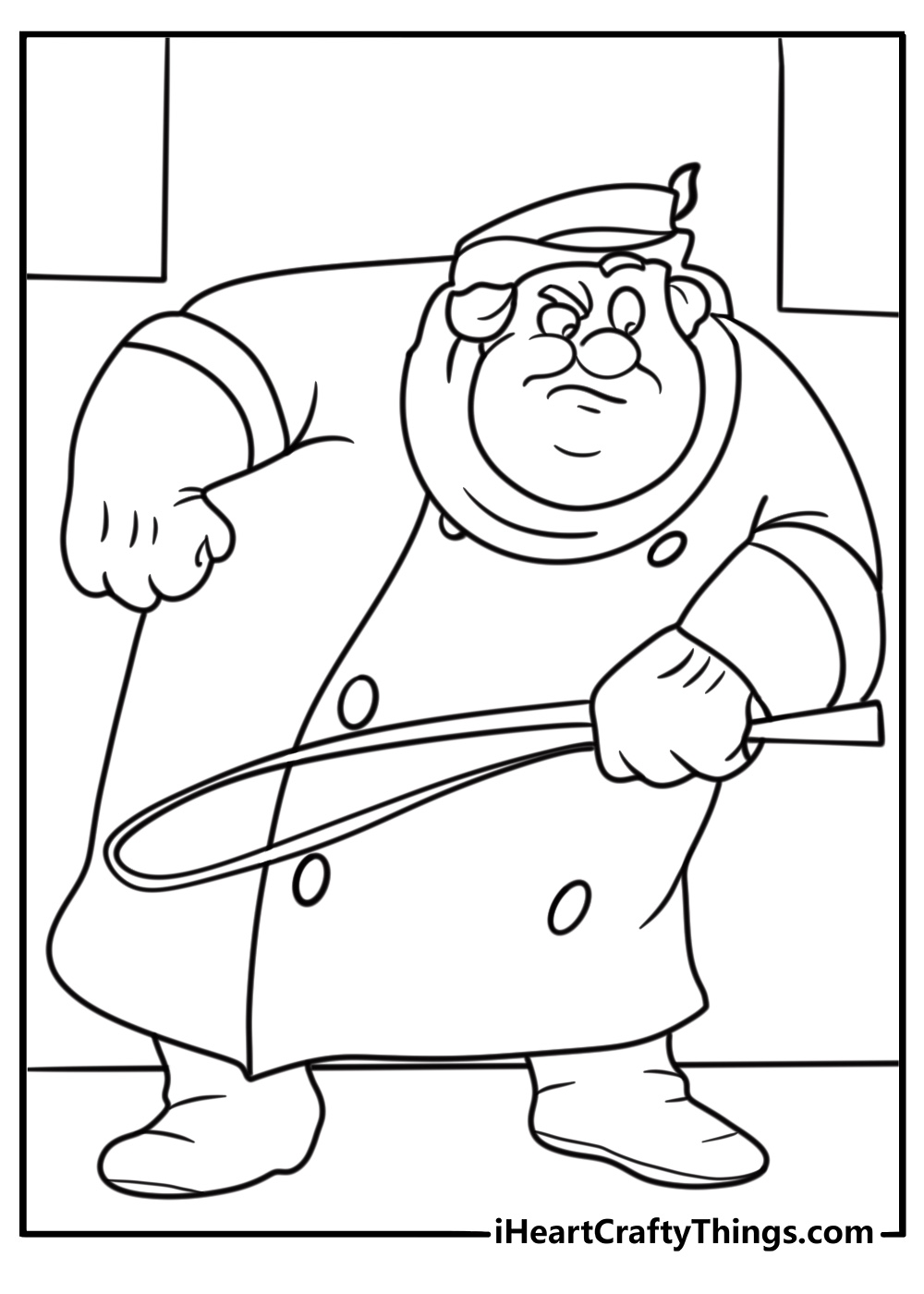 Coachman leading children onto the coach coloring page