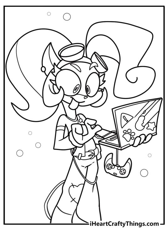 Coco Bandicoot hacking console in tech level coloring page