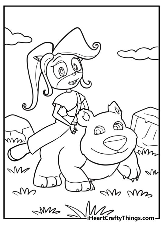 Coco Bandicoot riding a polar bear coloring page