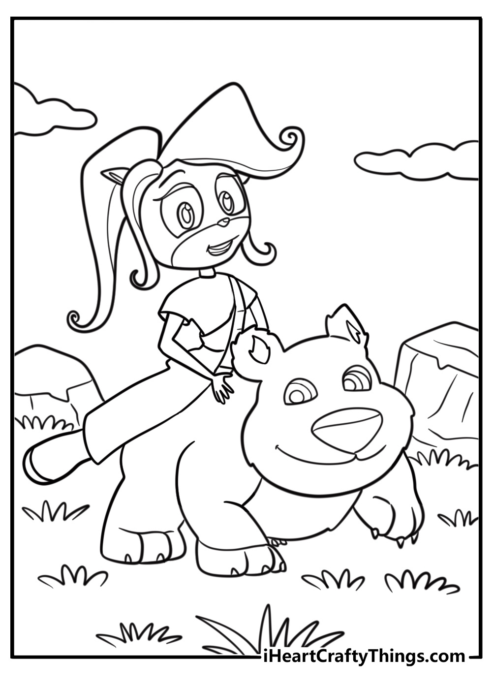 Coco Bandicoot riding a polar bear coloring page