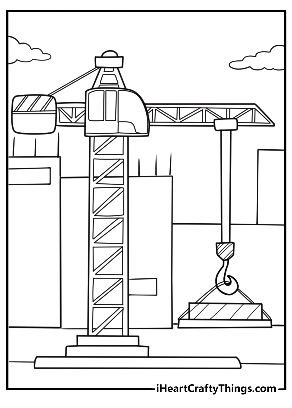 Construction site with building tools coloring sheet