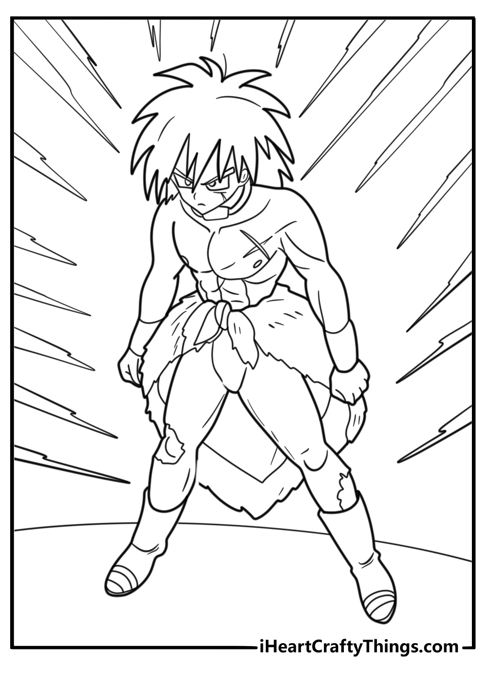 Controlled Broly with a shock collar around his neck printable coloring sheet