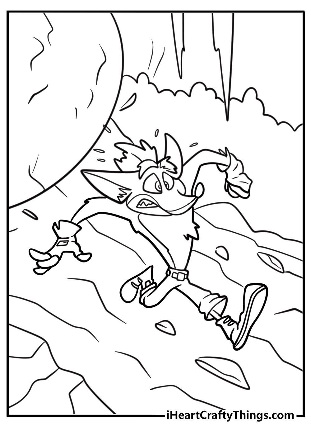 Crash avoiding boulders in chase level free coloring page