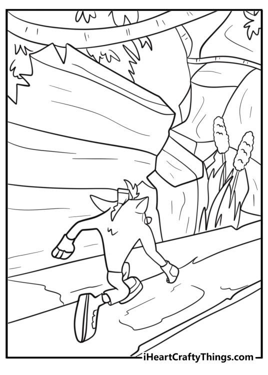 Crash Bandicoot running through jungle coloring sheet