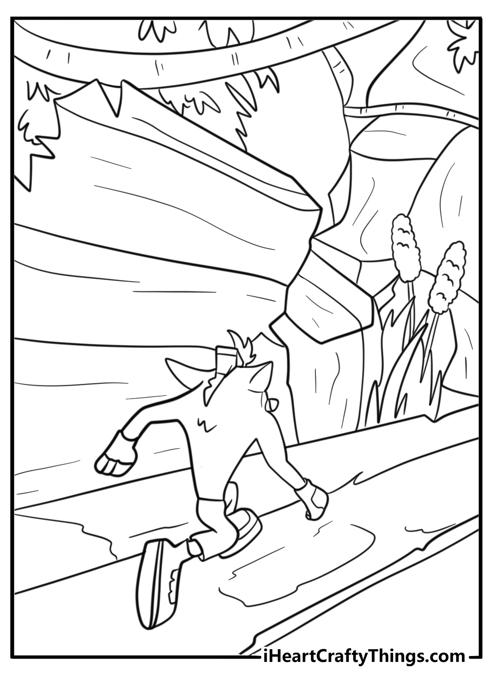 Crash Bandicoot running through jungle coloring sheet