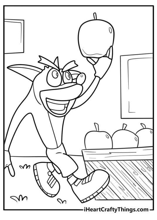 Crash collecting Wumpa fruit from crates coloring sheet