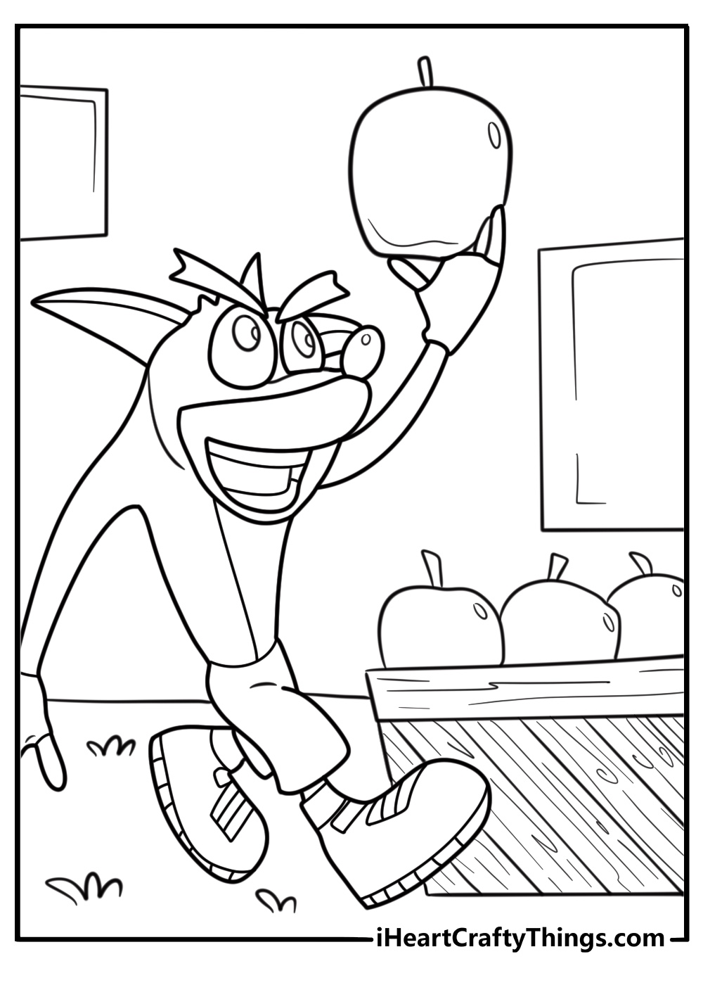 Crash collecting Wumpa fruit from crates coloring sheet