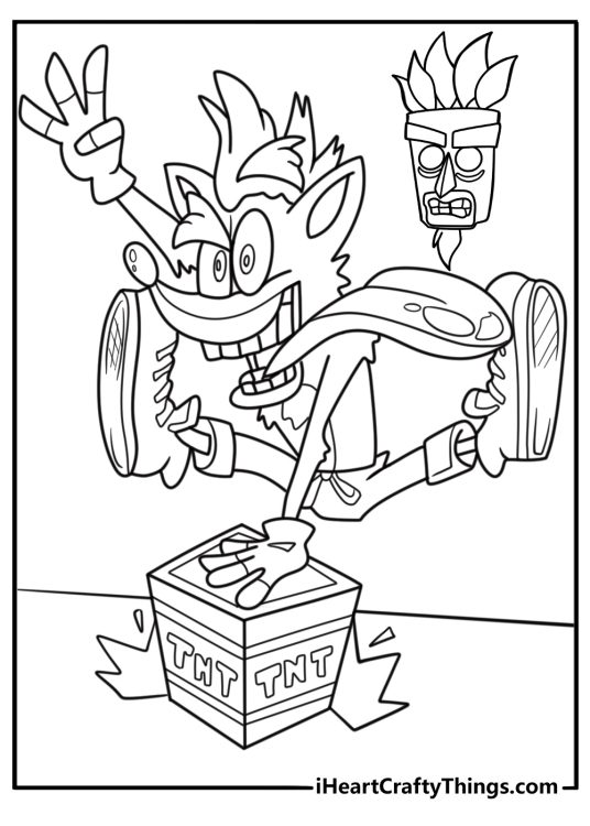 Crash jumping on TNT crate with countdown coloring sheet