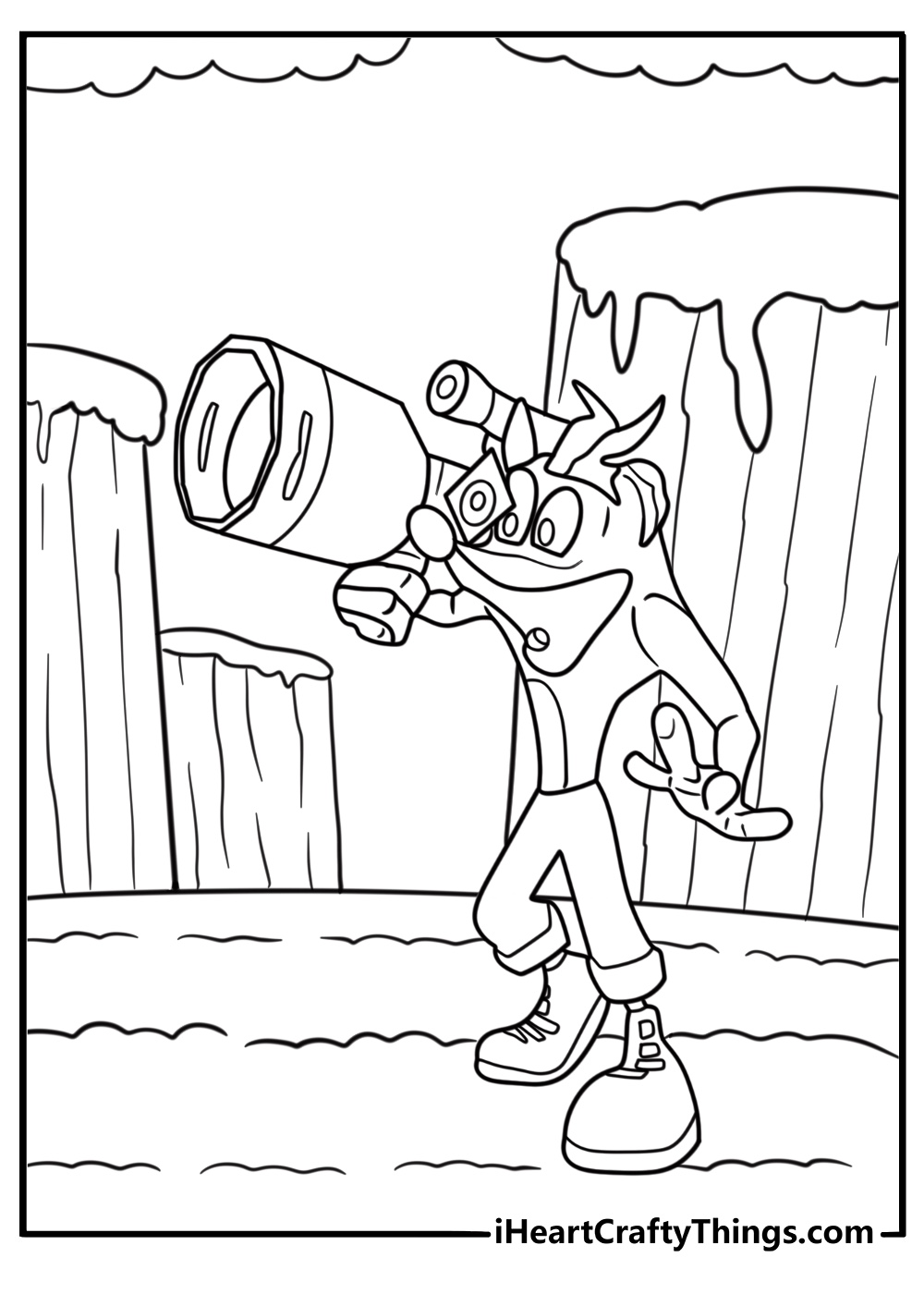 Crash with bazooka in snow level free coloring page