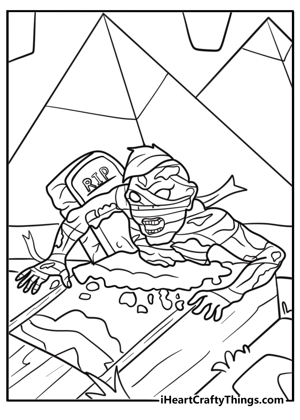 Creepy mummy crawling on the ground coloring sheet