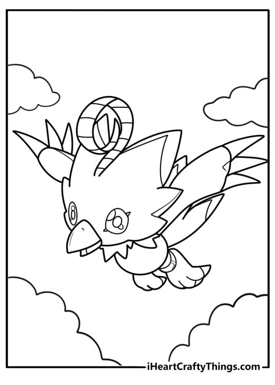 Digimon Biyomon flapping wings with pink feathers detailed sheet