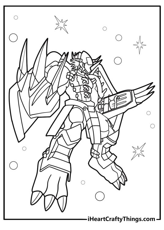 Digimon BlackWarGreymon with black armor and spikes coloring sheet