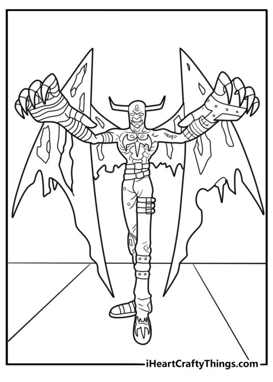 Digimon Devimon with bat wings and dark aura printable coloring sheet