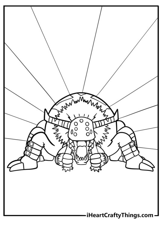 Digimon Dorugamon with red eyes and armored body coloring sheet