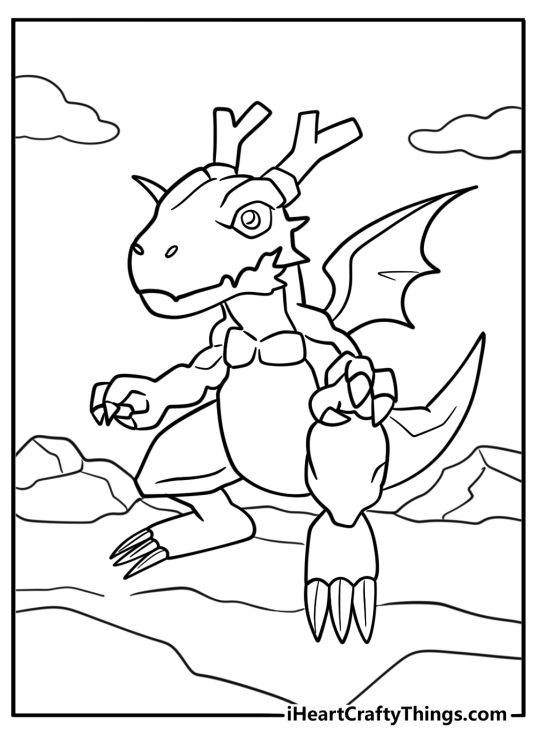 Digimon Dracomon small dragon with sharp claws printable page