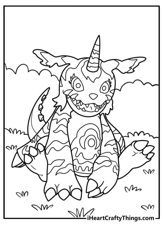 Digimon Gabumon with blue fur and horn coloring sheet