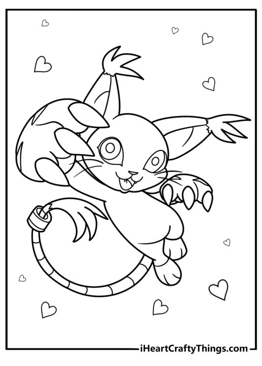 Digimon Gatomon with her gloves and ring printable coloring sheet