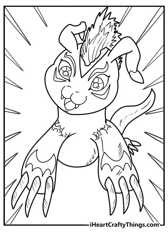 Digimon Gomamon in the ocean with orange hair coloring page