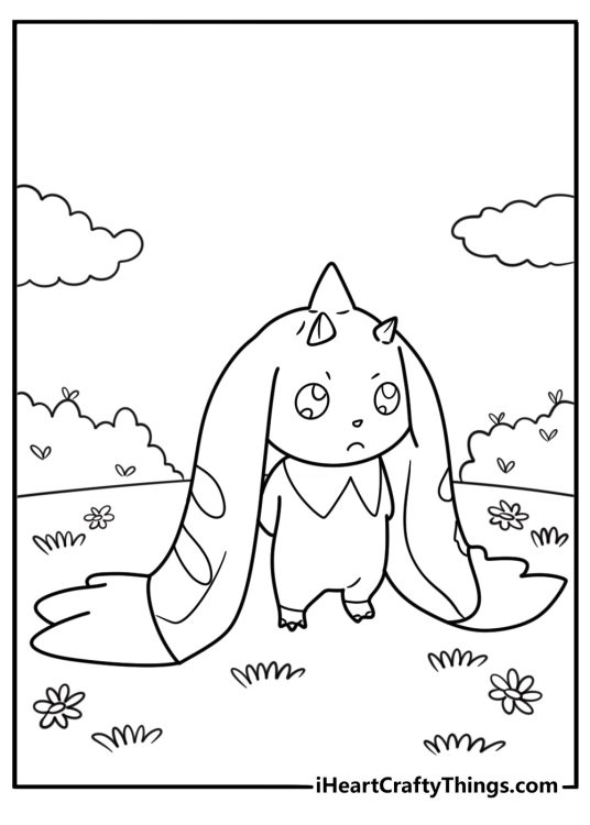 Digimon Lopmon with three horns and droopy ears coloring page for kids