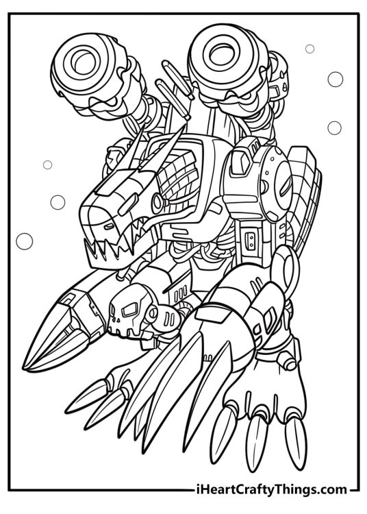 Digimon Machinedramon with heavy metal body and cannons coloring sheet