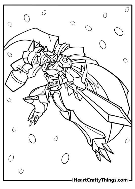 Digimon Omnimon with sword and cannon arms coloring page