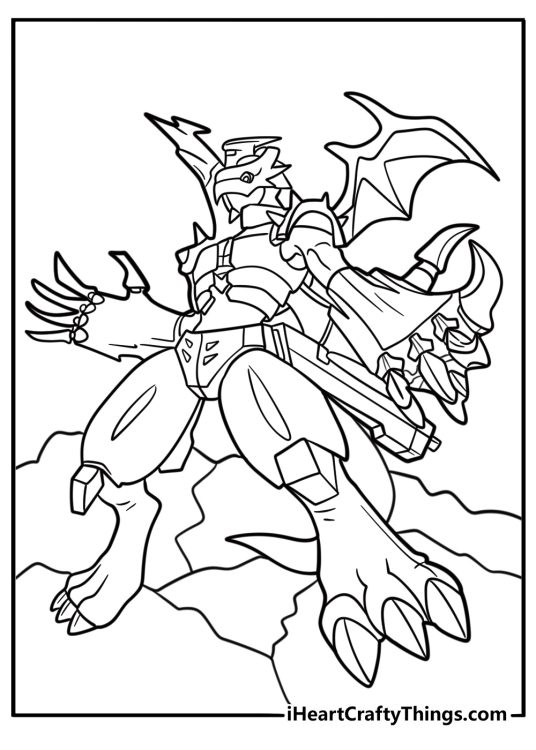Digimon Paildramon with blasters and dragon wings printable coloring page
