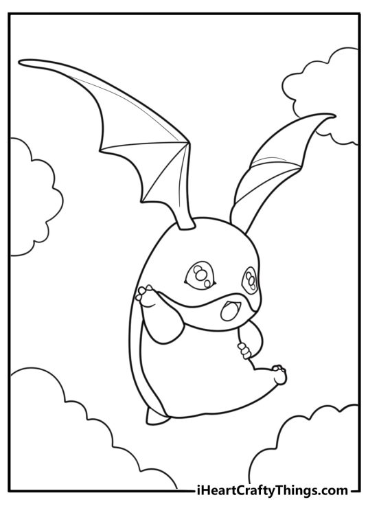 Digimon Patamon flying with his large ears free coloring page pdf