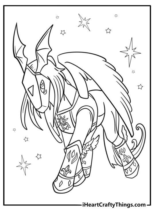 Digimon Pegasmon flying with light wings and helmet coloring sheet