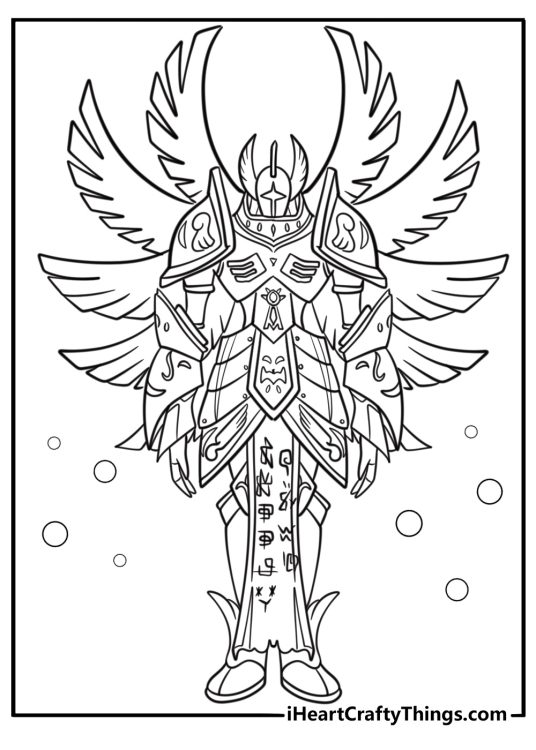 Digimon Seraphimon with full armor and angel wings free coloring page pdf