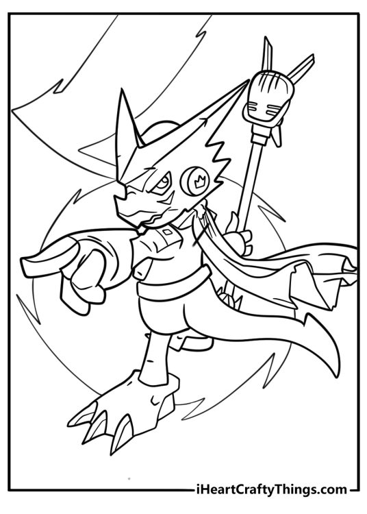 Digimon Shoutmon with microphone and headphones fun Digimon coloring sheet