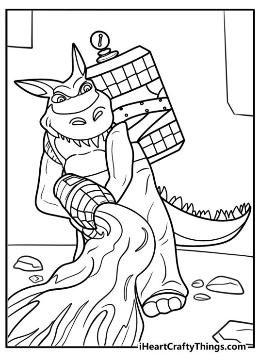 Dingodile with flamethrower in hand coloring sheet