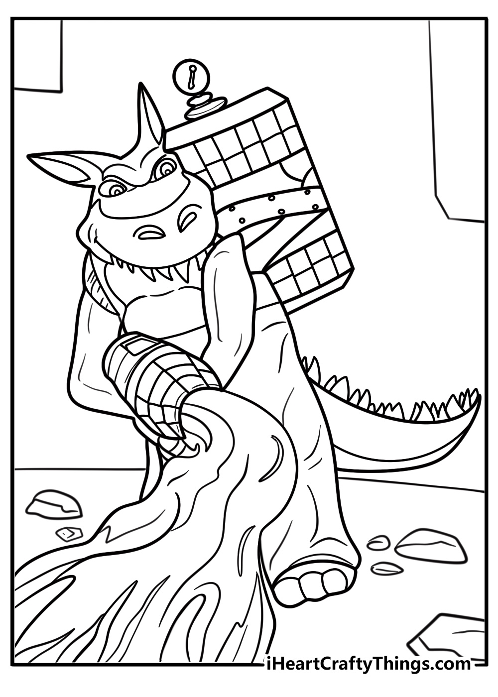 Dingodile with flamethrower in hand coloring sheet