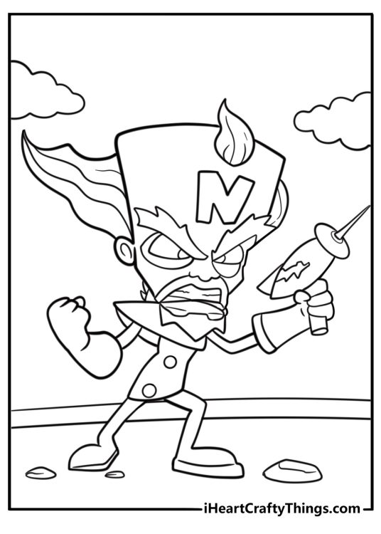 Dr.Neo Cortex with his ray gun printable coloring sheet