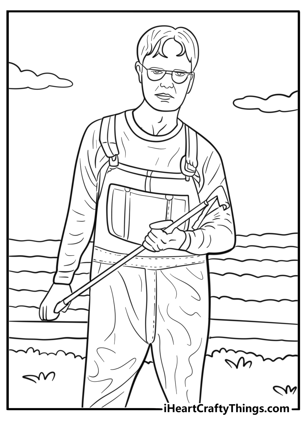 Dwight in his beet farm outfit coloring page