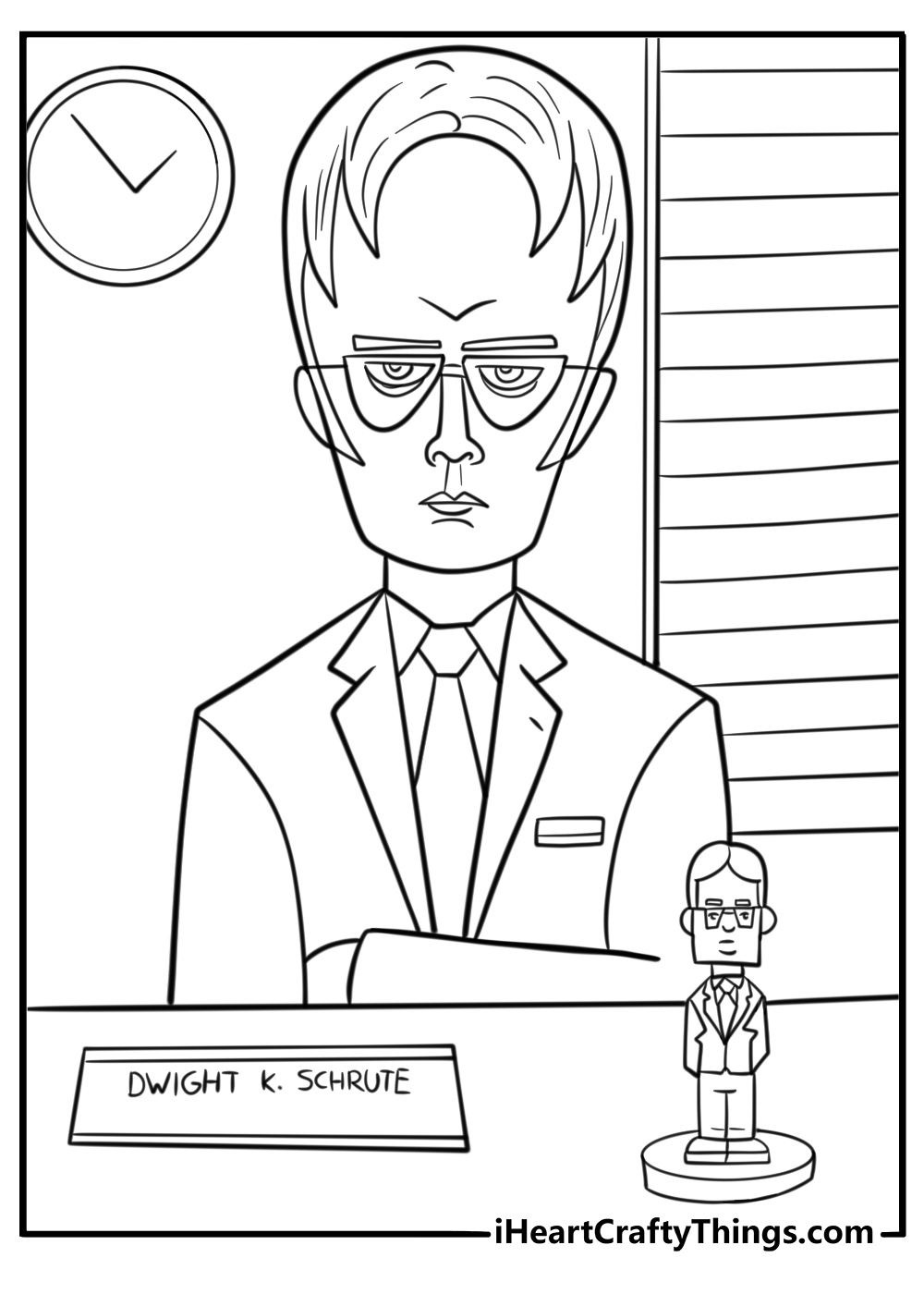 Dwight with a bobblehead on his desk coloring page