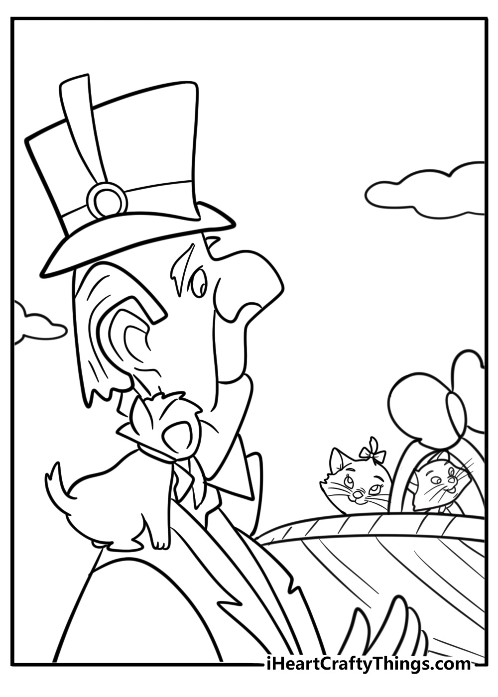 Edgar hiding the kittens in a basket detailed coloring sheet