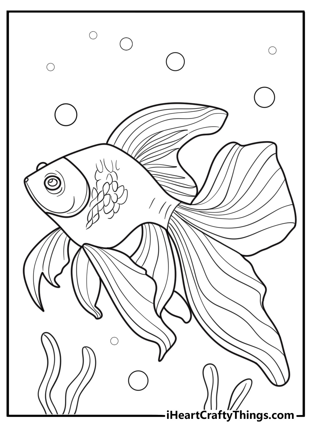Fancy goldfish with double tail in aquarium coloring sheet