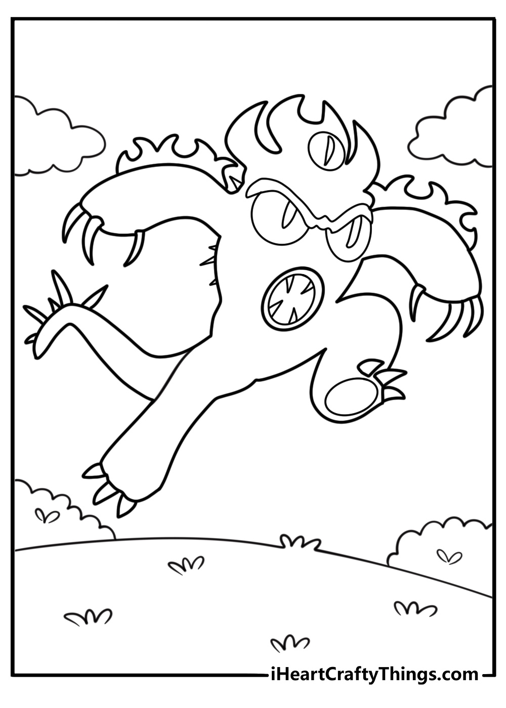 Fred jumping in his monster costume coloring page