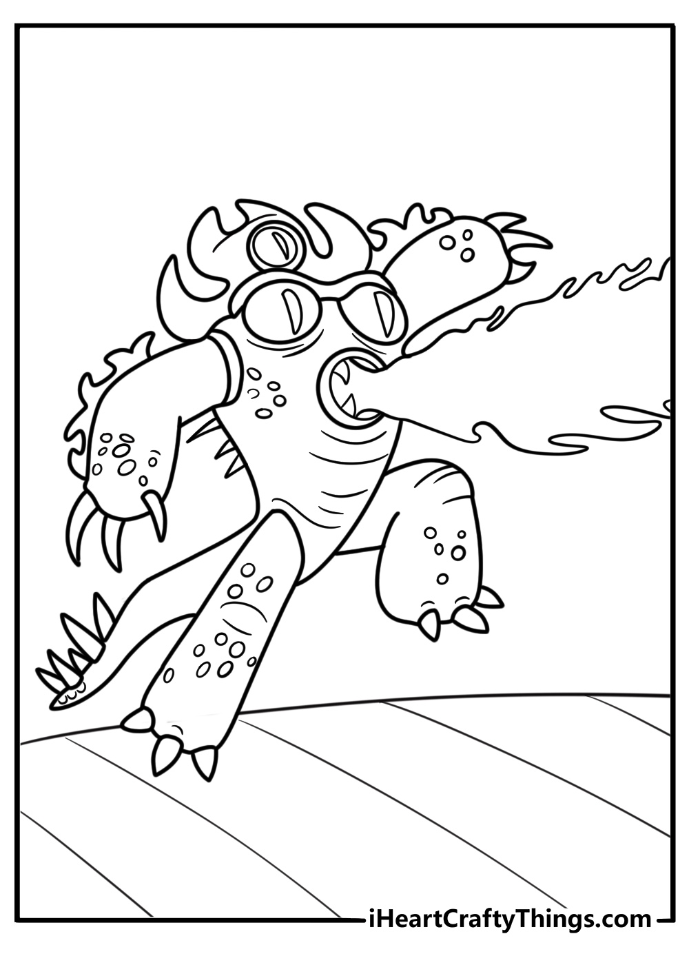 Fred in monster suit breathing fire coloring page