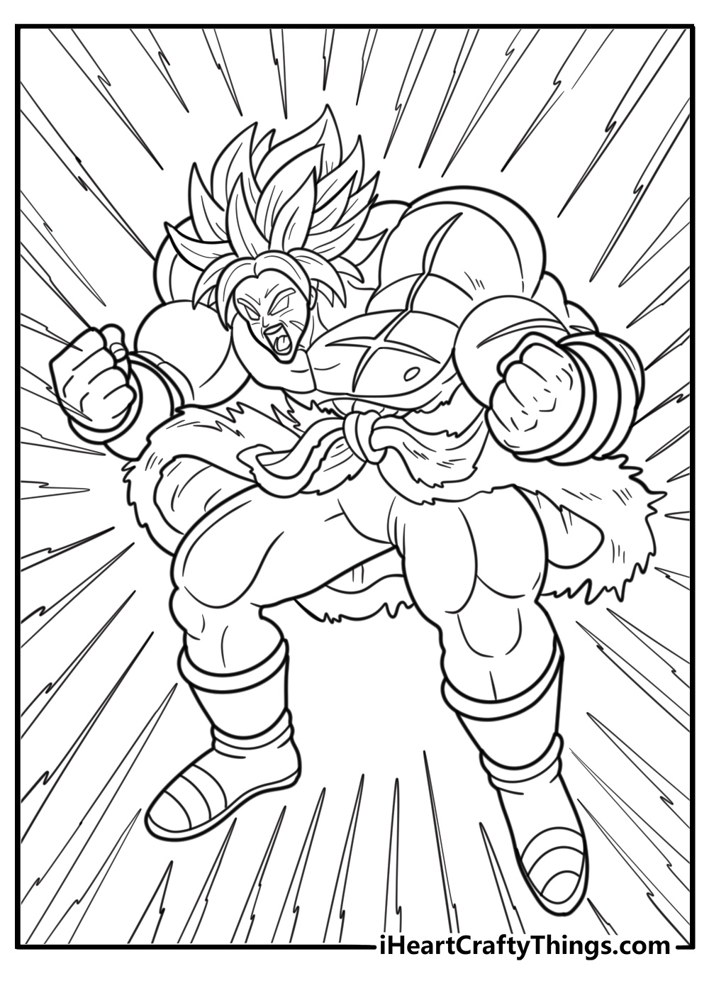 Full-power Broly covered in muscle and energy aura free coloring page