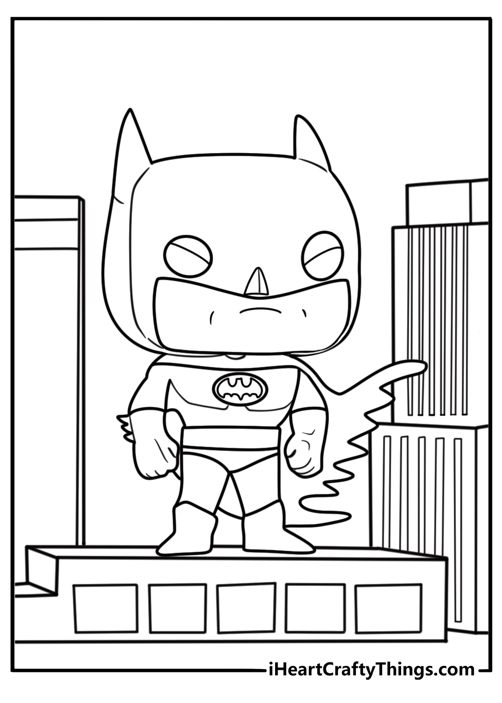 Funko Pop Batman standing on a rooftop coloring page