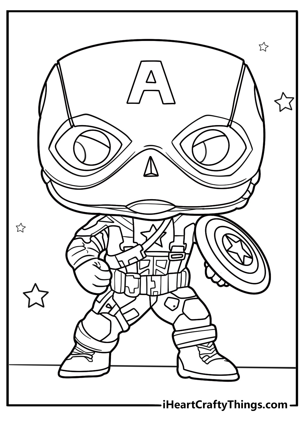 Funko Pop Captain America with his shield coloring page