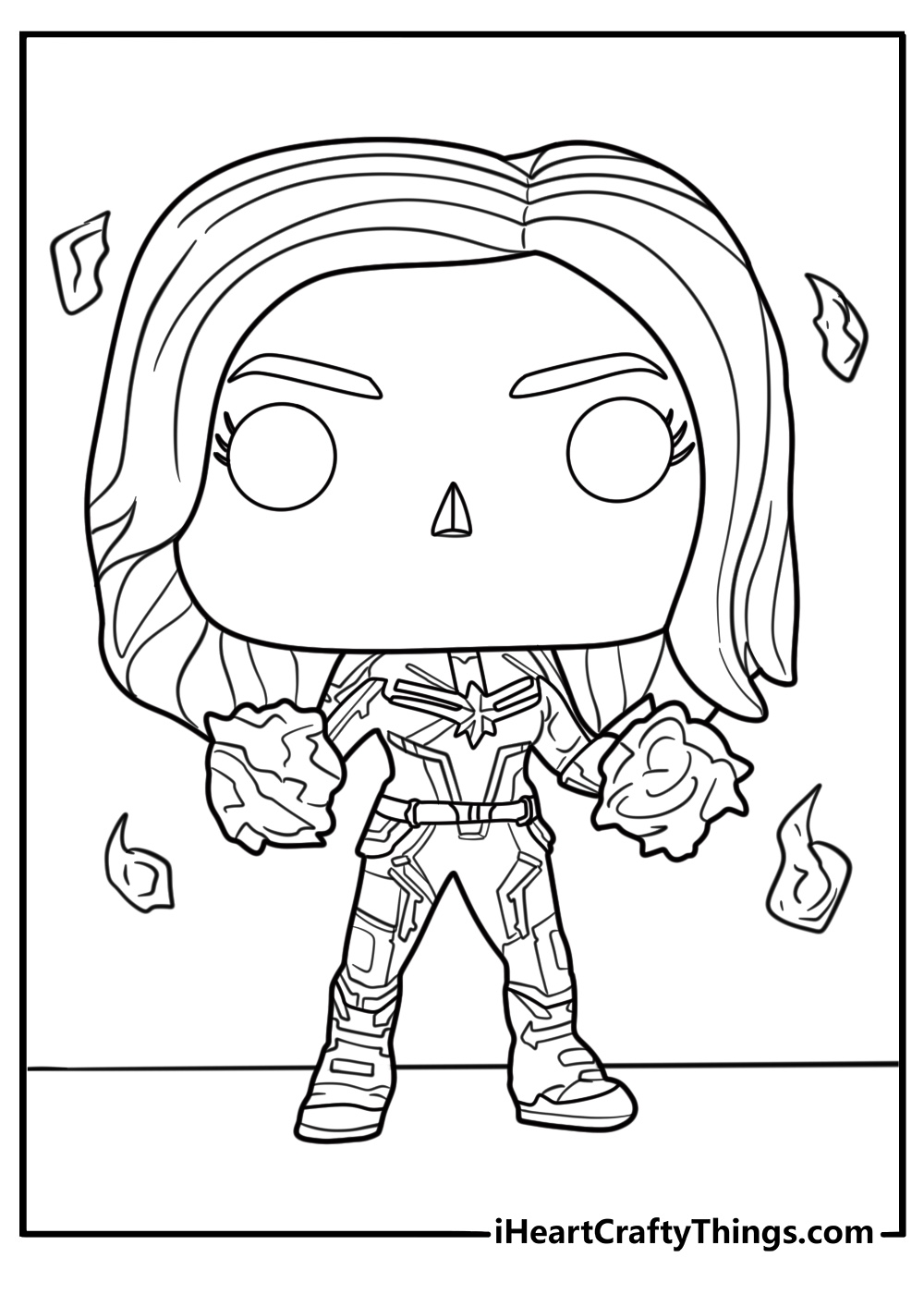 Funko Pop Captain Marvel glowing with energy coloring page