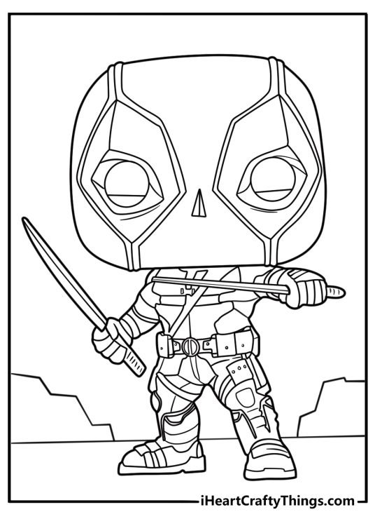 Funko Pop Deadpool with twin swords coloring page