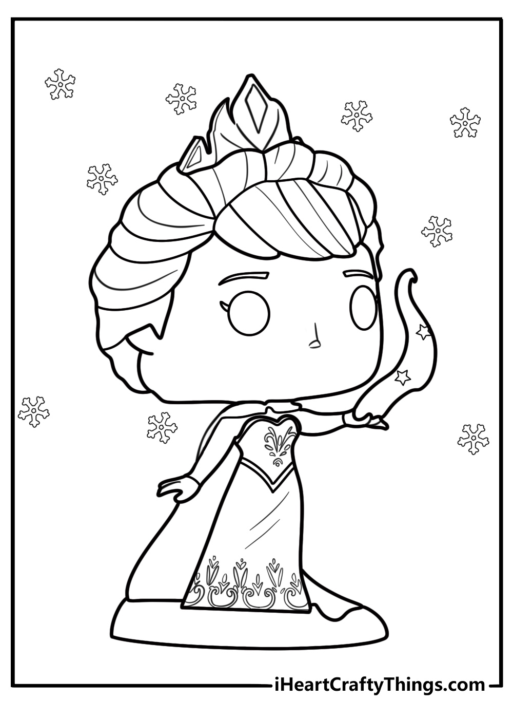 Funko Pop Elsa creating ice magic coloring page